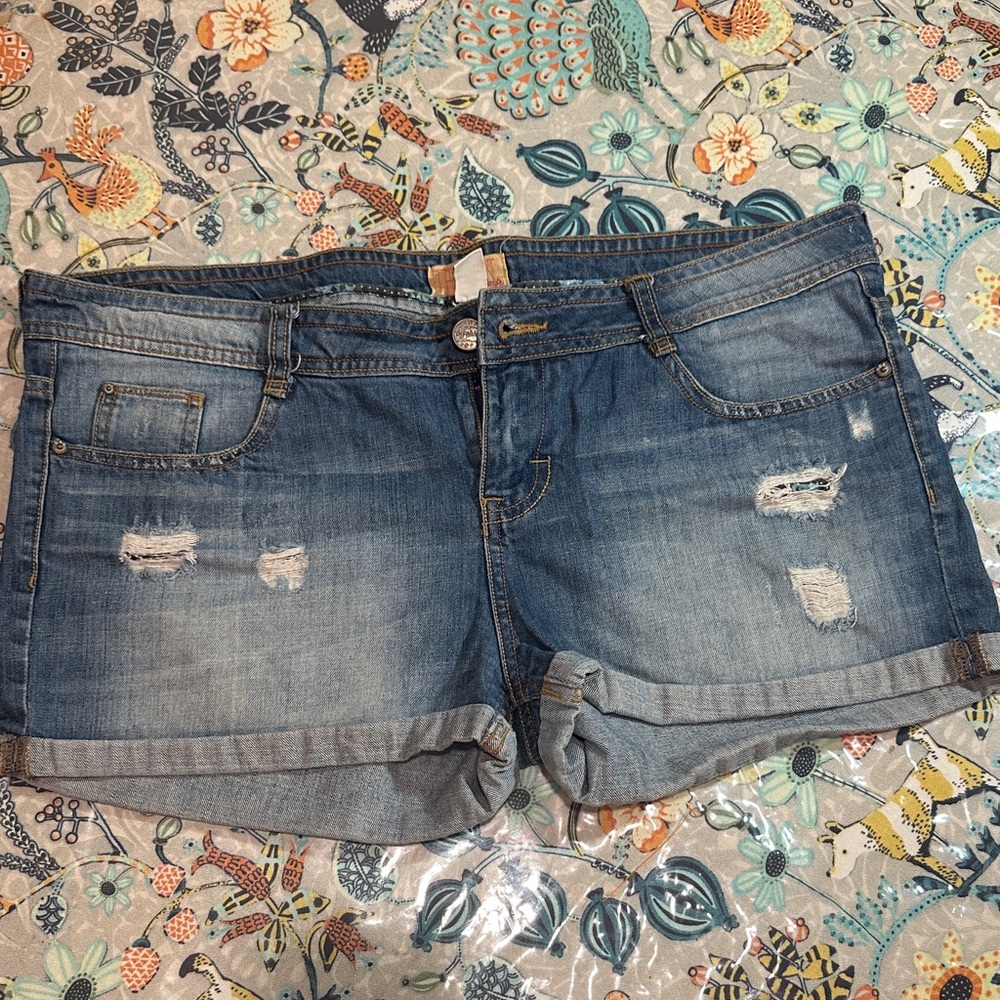 Bershka Blue Distressed Jean Shorts